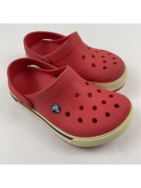 Crocs Crocband Clogs Kids J3 Slip-On Heel Strap Red White Vented Comfort